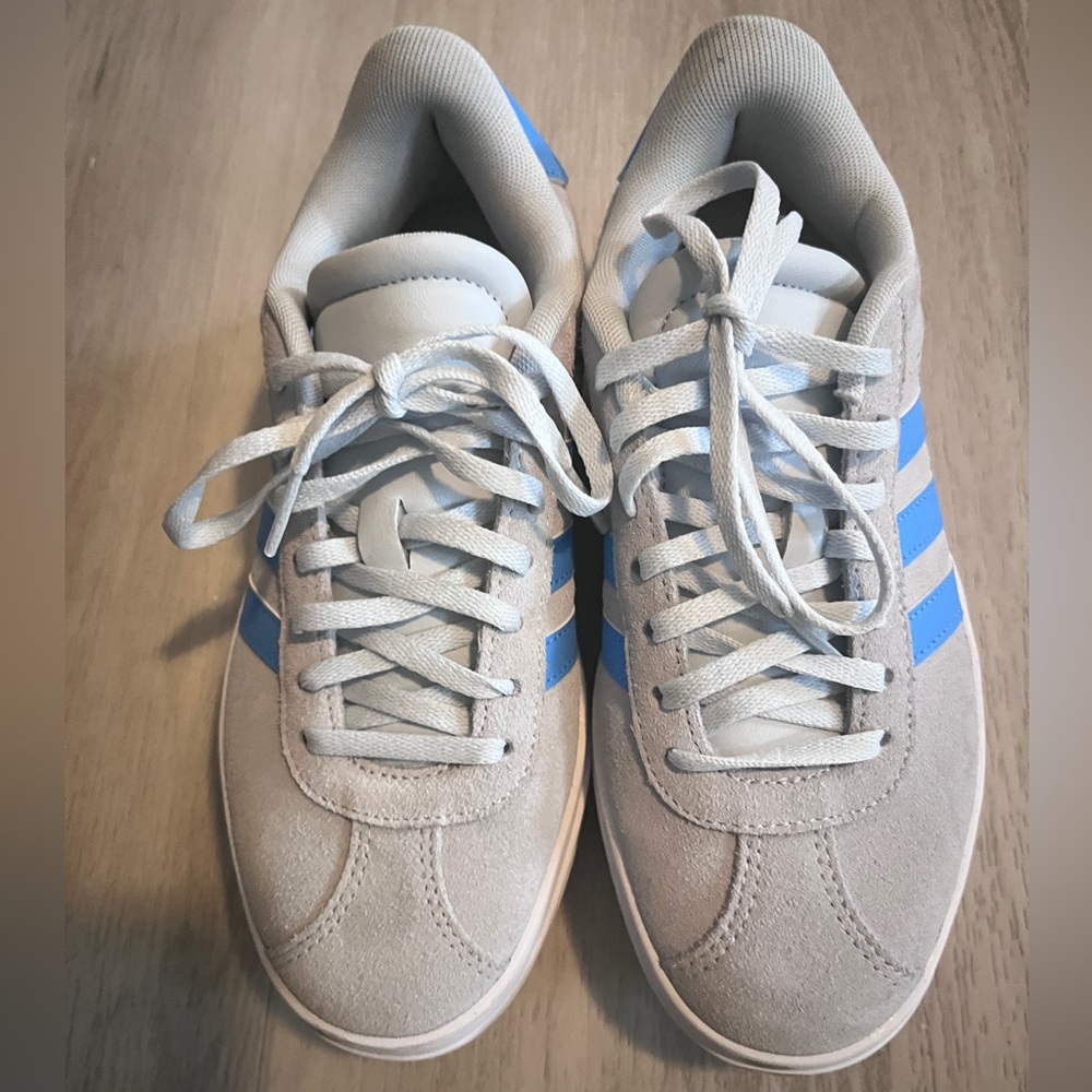 Adidas grey/white/blue sneakers kids size 4 women size 6